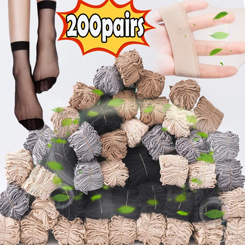 200 Paar transparente Sommers ocken ultra dünne Frauen Nylon Damen weibliche kurze Knöchel Meias elastische Kristall Frühling Mode Seide Sox