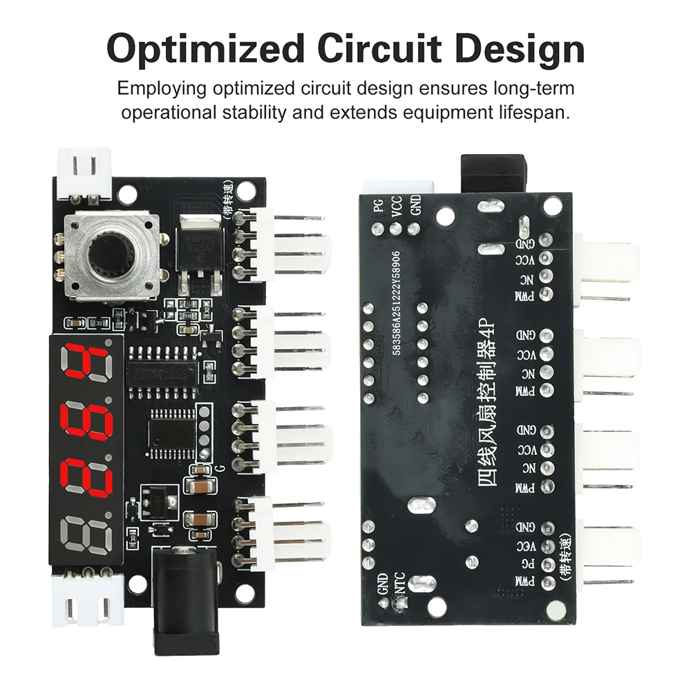 DC 5-24V 5A 4 Way PWM Fan Speed Control Intelligent Temperature Control Cooling Temperature/Speed Display DC Motor Controller