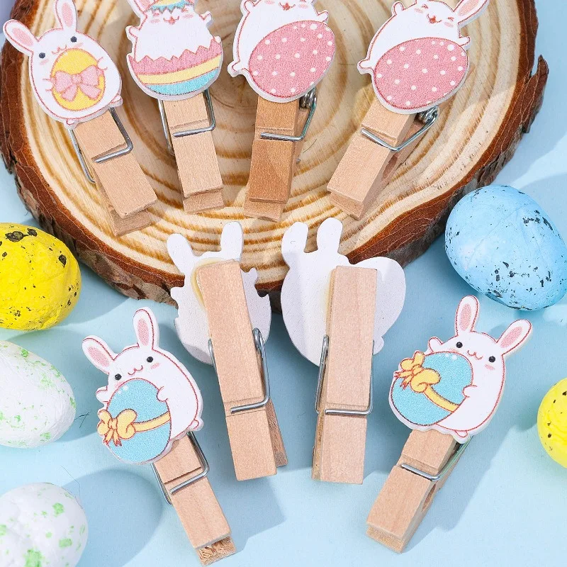 10/50 Easter Wooden Photo Clips Cartoon Bunny Rabbit Wood Clips Mini Postcard Paper Pegs Clothespin Home Decoration Accessories