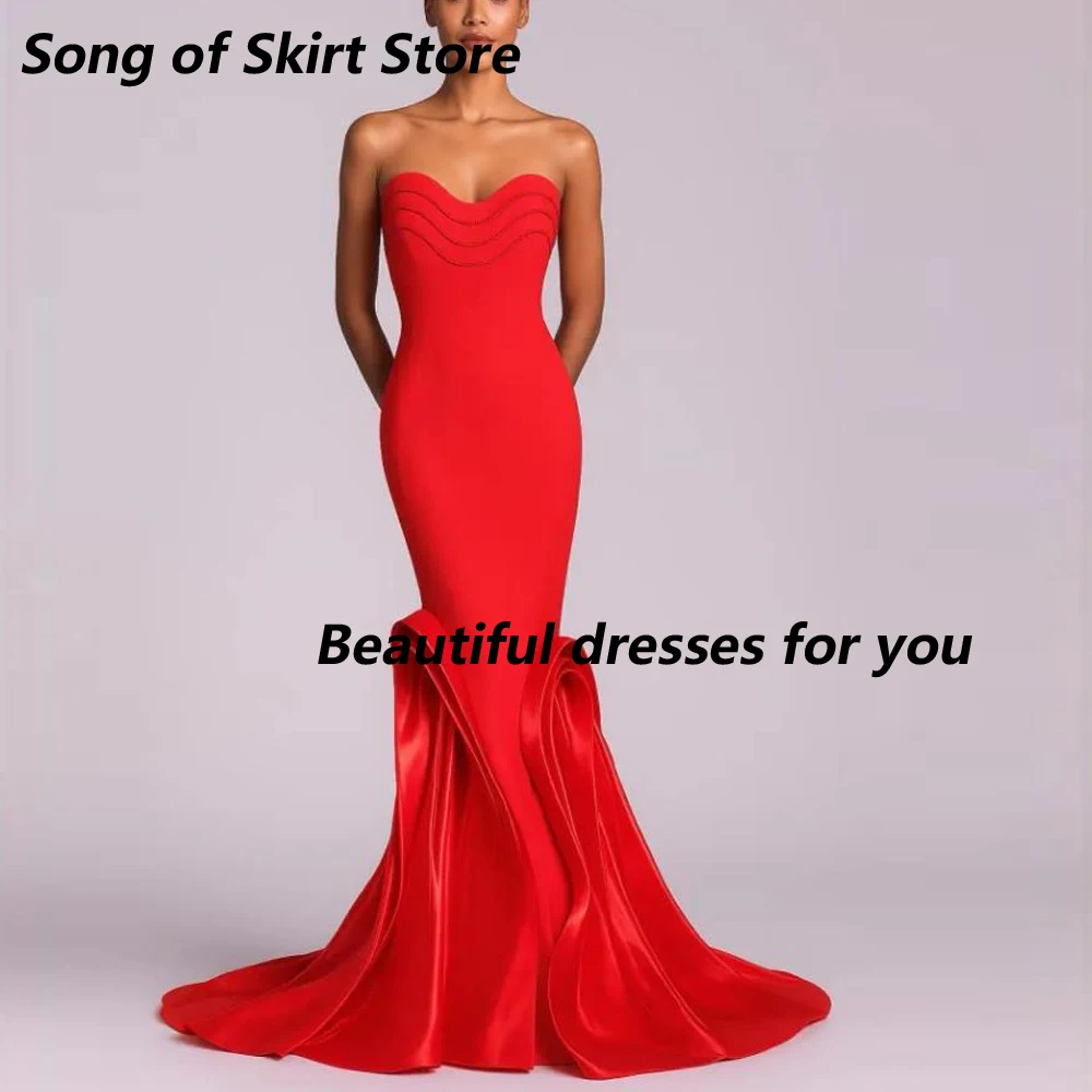 

Red Long Prom Dress Customized Sleeveless Sweetheart Ruffles Bottom Mermaid Prom Gowns Backless Vestidos De Gala 2025