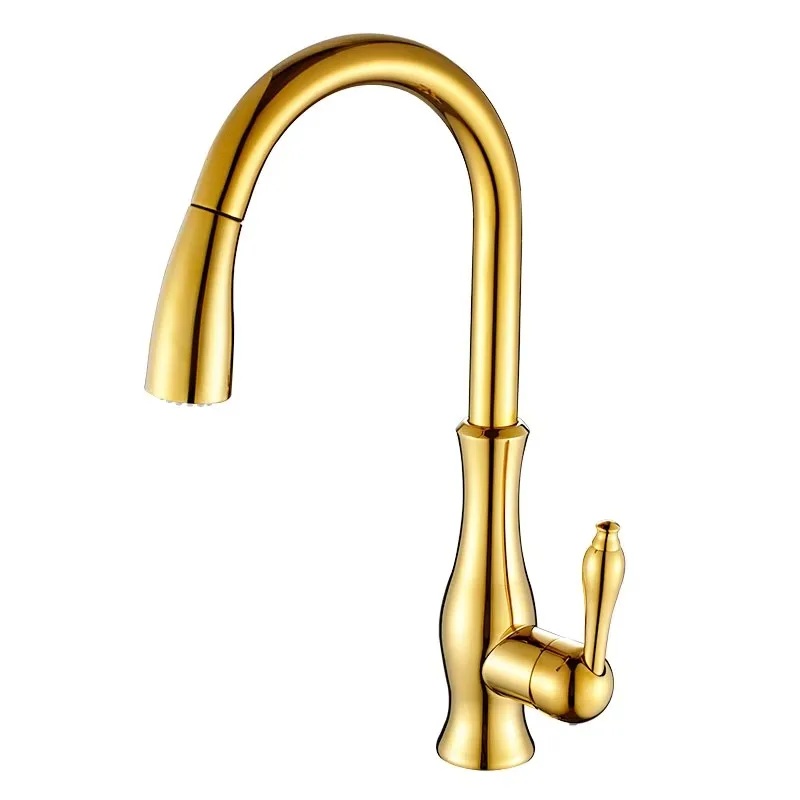 

Single-Hole Gold Kitchen Faucet with Contemporary Handle Modern Design Ceramic Valve Core Made of Brass