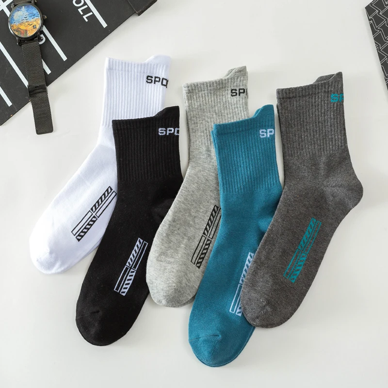 5Pairs New High Quality Men Socks Cotton Breathable Sports Black Casual Athletic Spring Summer for Male sock Plus Size EU38-48