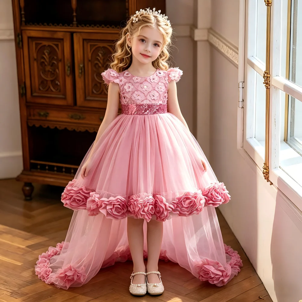 HETISO Blumenmädchenkleid für Hochzeiten, Erstkommunion, Blütenblatt, für Kinder, Kindergeburtstag, Party, Abend, Ballkleider, 10–12 Jahre