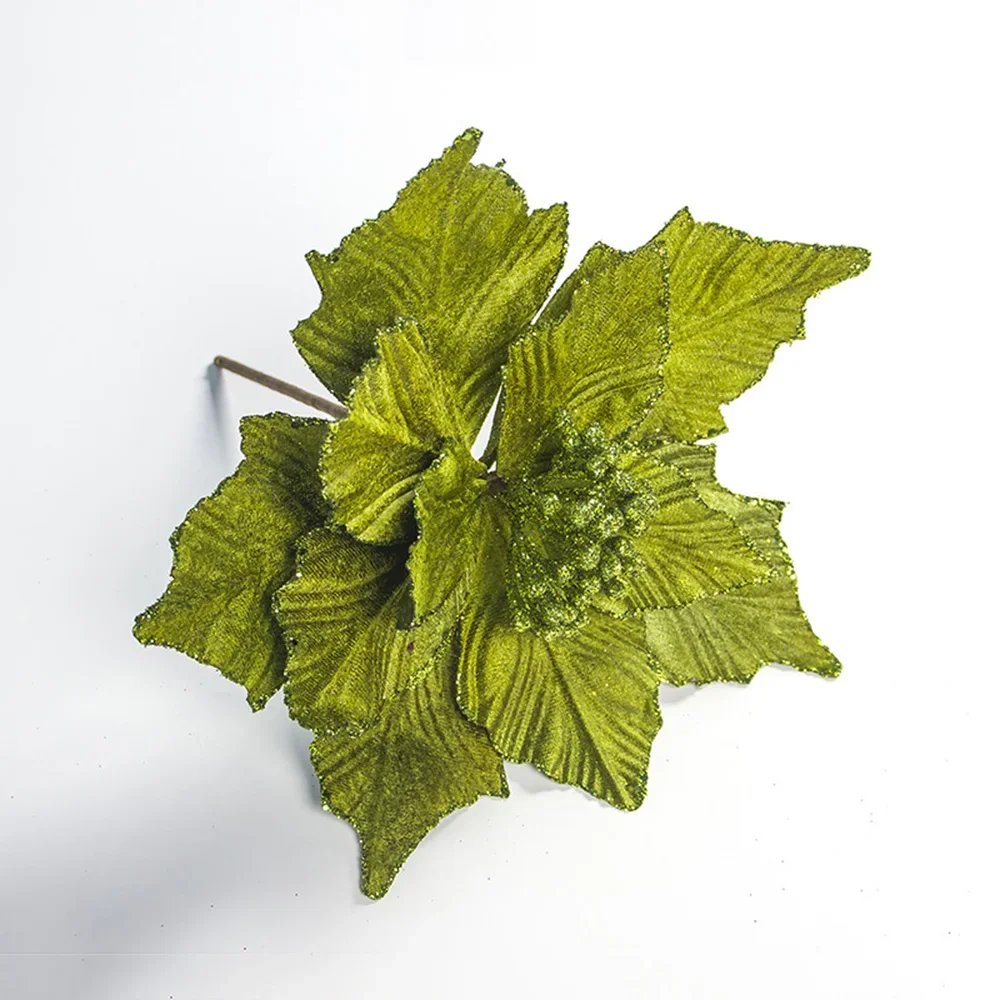 

1 шт., блестящие искусственные цветы, украшение для рождественской елки - красные, розовые, белые, зеленые искусственные цветы с искусственными листьями на Рождество, Weddi