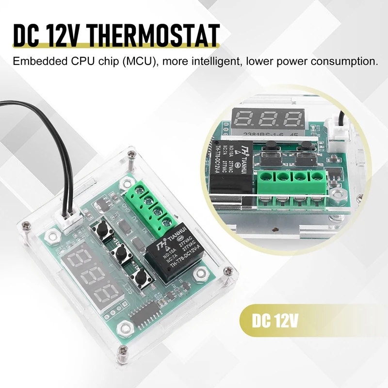 W1209 DC 12V Termostato, Interruptor De Controle De Temperatura, Controlador De Termômetro, Display LED Digital, Caso