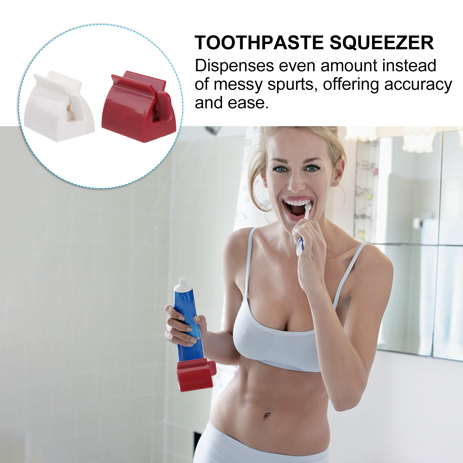 

2pcs Toothpaste Squeezer Rolling Tube Dispenser Automatic Saver For Cosmetics Lotions 30% Waste Reduction Home Use Red White