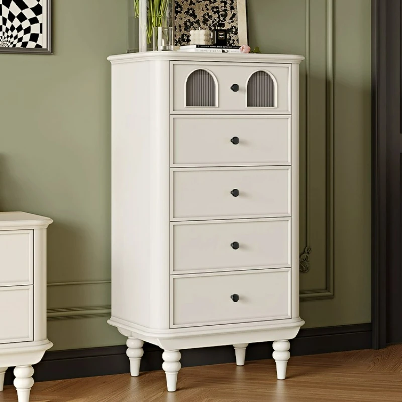 LTT French retro black solid wood glass chest living room sofa against the wall side cabinet