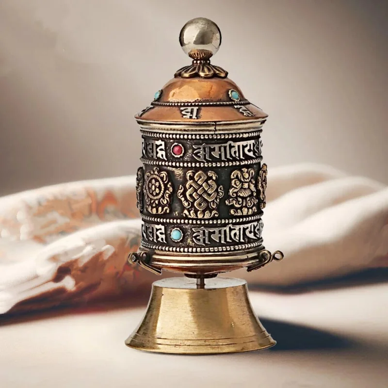 

Тибетская буддийская латунная модель молитвенного колеса, домашний декор ручной работы, традиционный