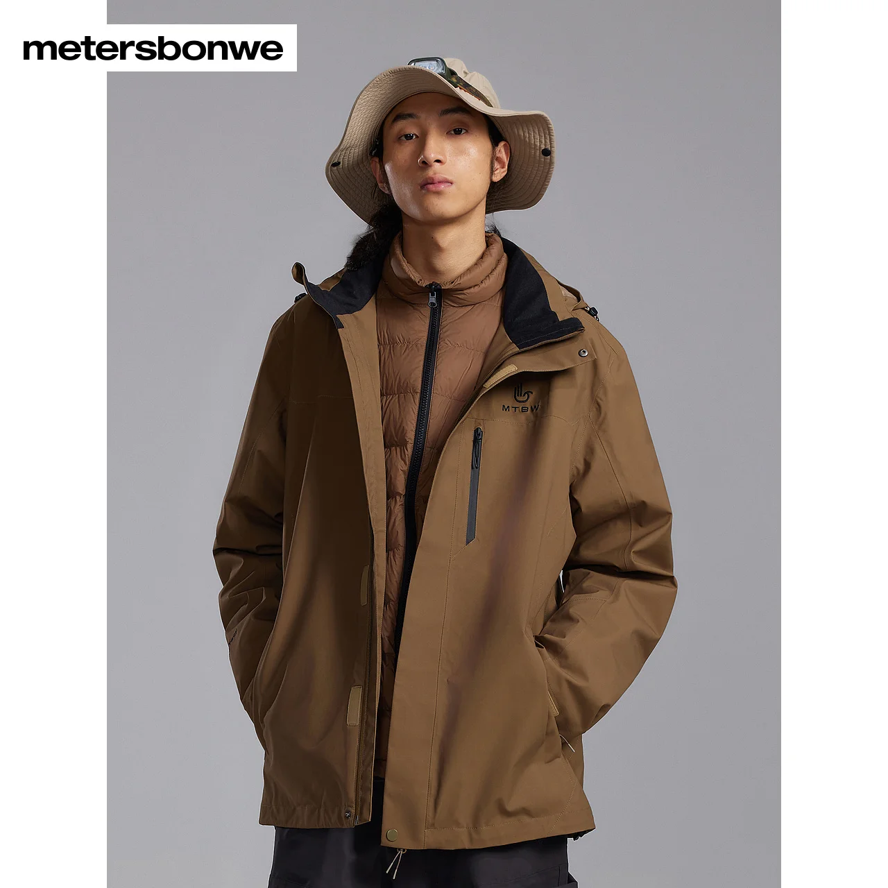 Metersbonwe-Chaqueta rígida muy impermeable para hombres y mujeres Forro de plumón de pato Chaqueta para exteriores 2 en 1 Puffer Tres prendas de invierno