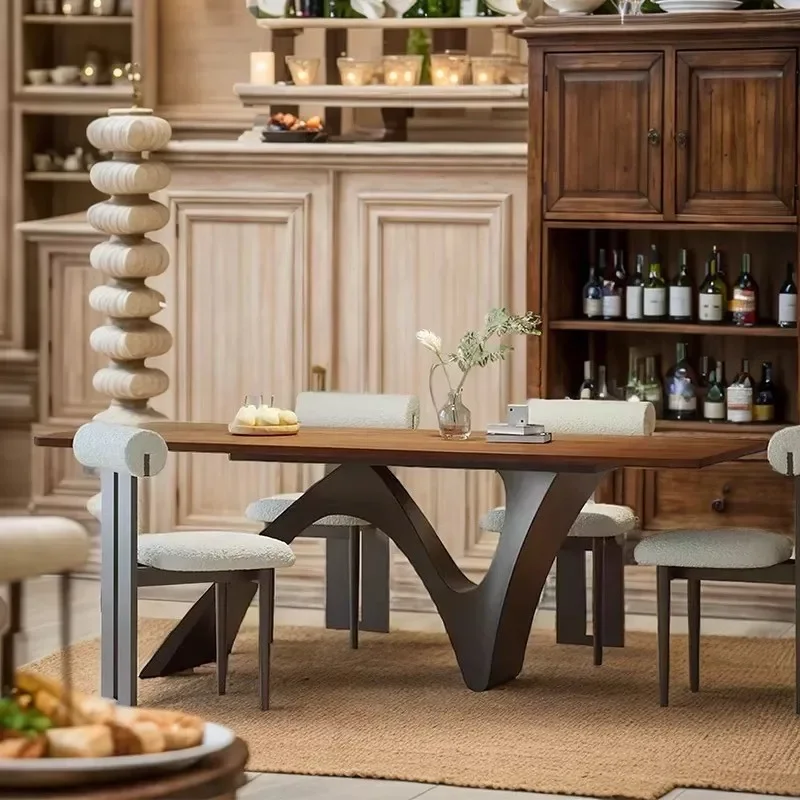 

Medieval solid wood dining table retro home living room desk desk designer light luxury workbench long table