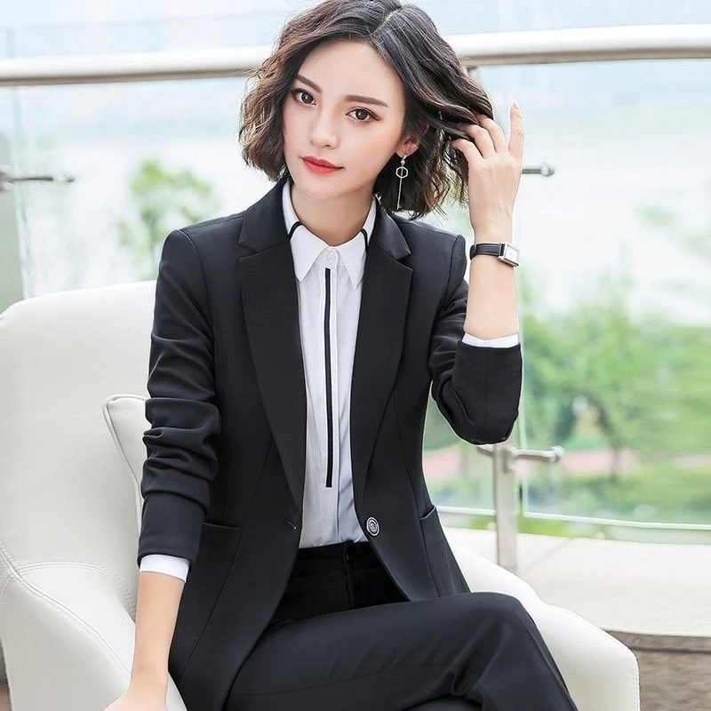 Blazer da lavoro solido da donna premium Nero con un bottone su misura Elegante abbigliamento da lavoro per hotel Cappotto professionale Primavera Autunno
