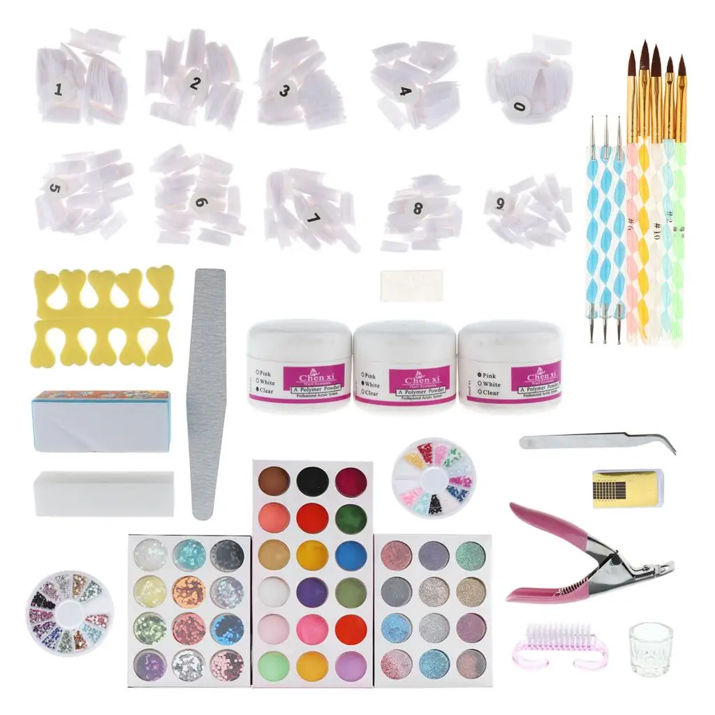 Kit d'art d'ongle multifonctionnel nécessaire pour Nail Art, avec poudres scintillantes et acrylique, fournitures de décoration d'ongles