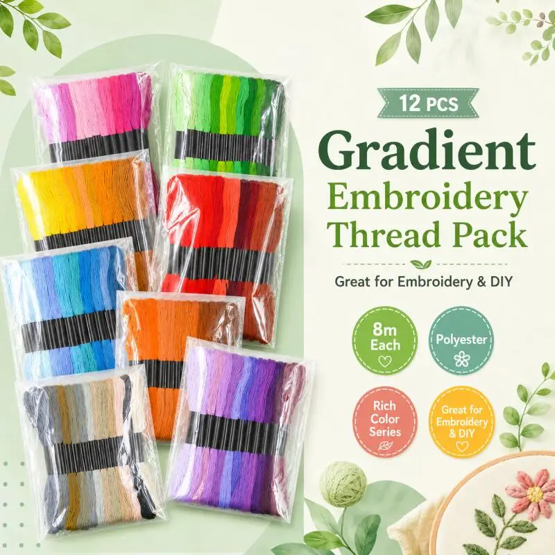 12 Gradient Color Cross Stitch Embroidery Threads Rainbows Colored Hand Embroidery Floss DIY Sewing Use