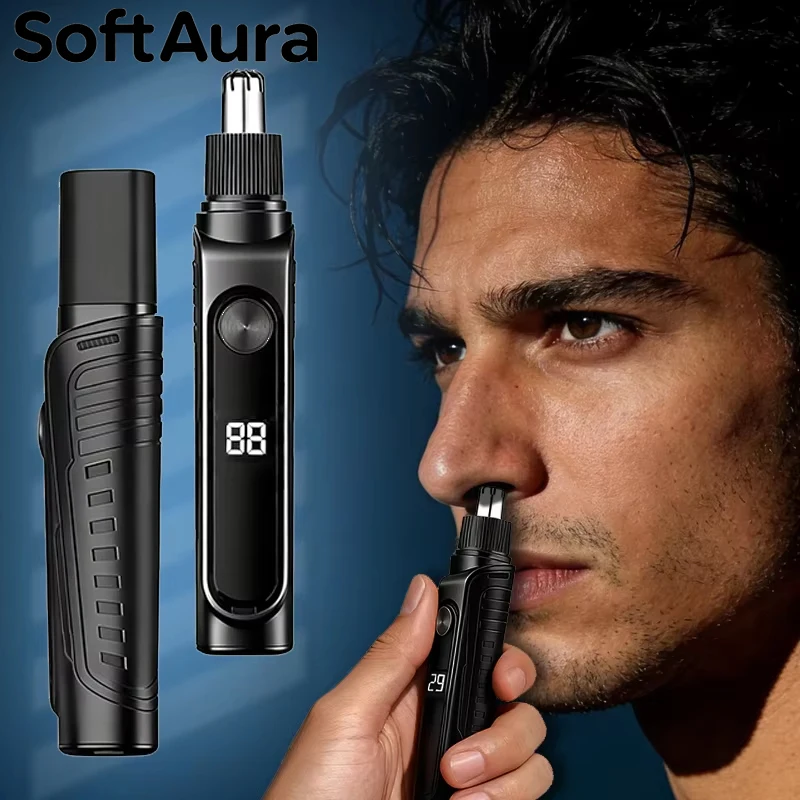 SoftAura 2026 New Electric Nose Hair Trimmer Men Rechargeable Painless Safe Eyebrow Nose Ear Facial Hair Remover Grooming Tool