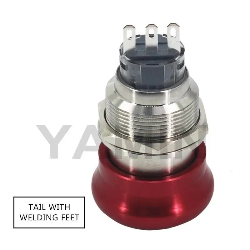 16/19/22 millimetri di Metallo Pulsante di Arresto di Emergenza Interruttore 3 Spilli In Acciaio Inox Fungo Rosso Testa -Lock Tipo di Latch