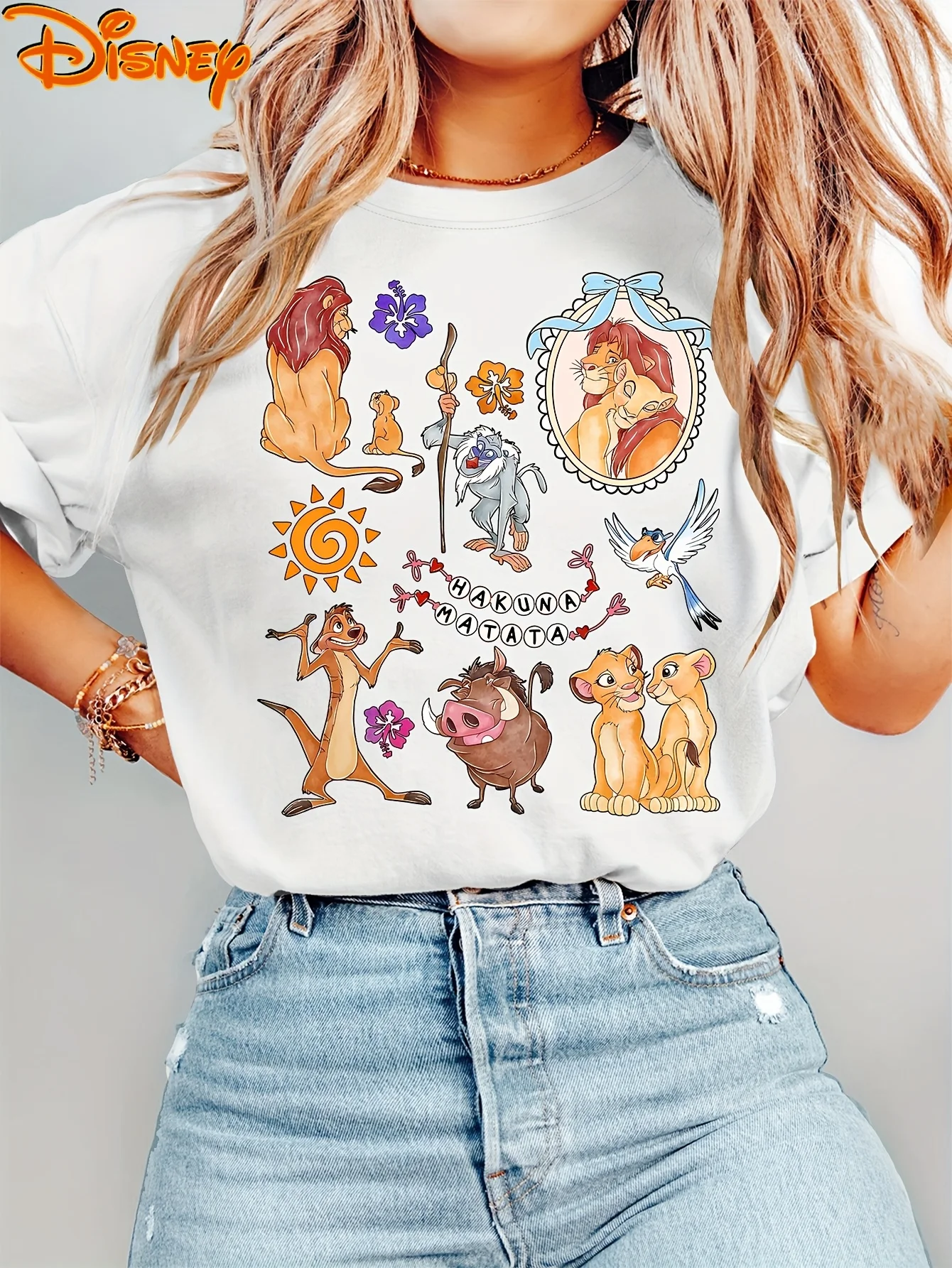 Disney simba nala timon pumbaa t camisa de algodão dos homens das mulheres o-pescoço casual oversize manga curta solta streetwear moda topo