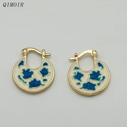 Blue White Enamel Hoop Earrings For Women Ceramic Porcelain Round Beads Fashion Jewelry Trendy New Style Gifts Accessories C1372