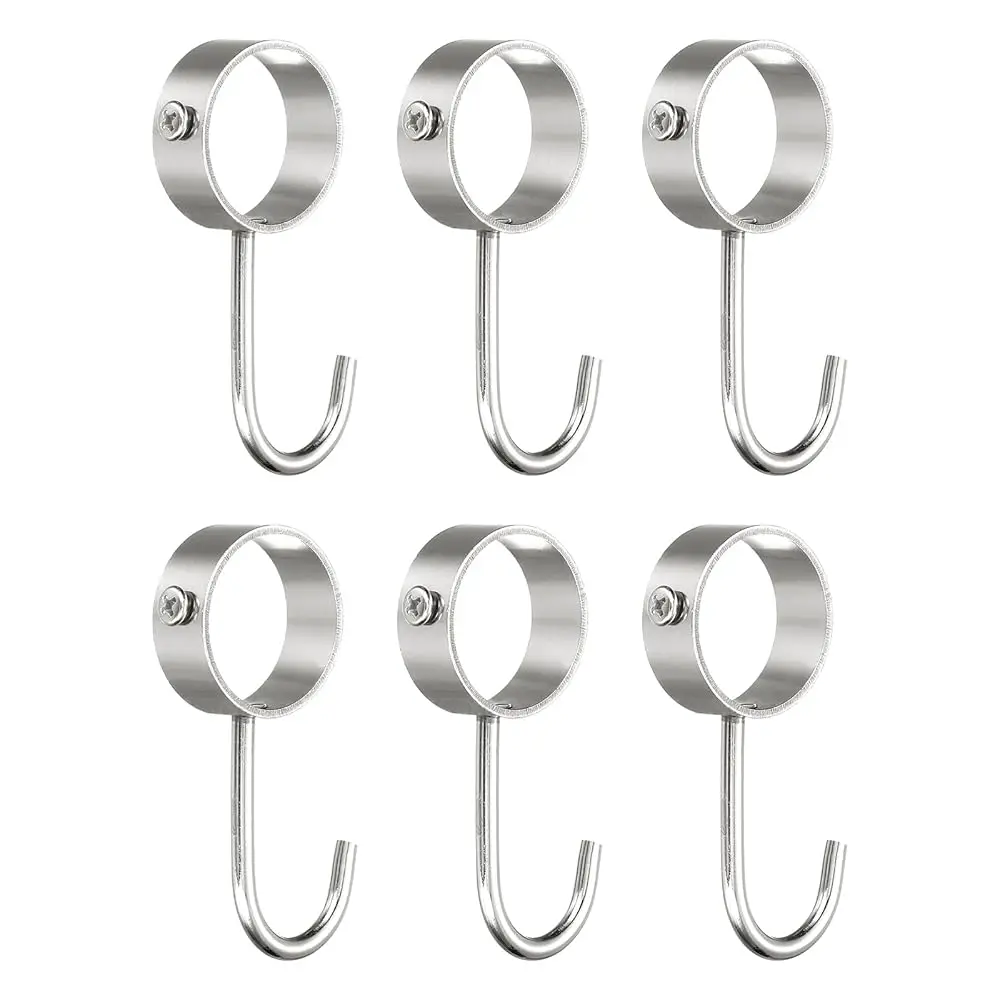 

6Pcs Pipe Rod Hooks, Stainl Steel 34Mm/1.34"" Inner Dia Adjustable Rod Closet Rod Hooks Coat Hook For Wardrobe Hanging Pots,