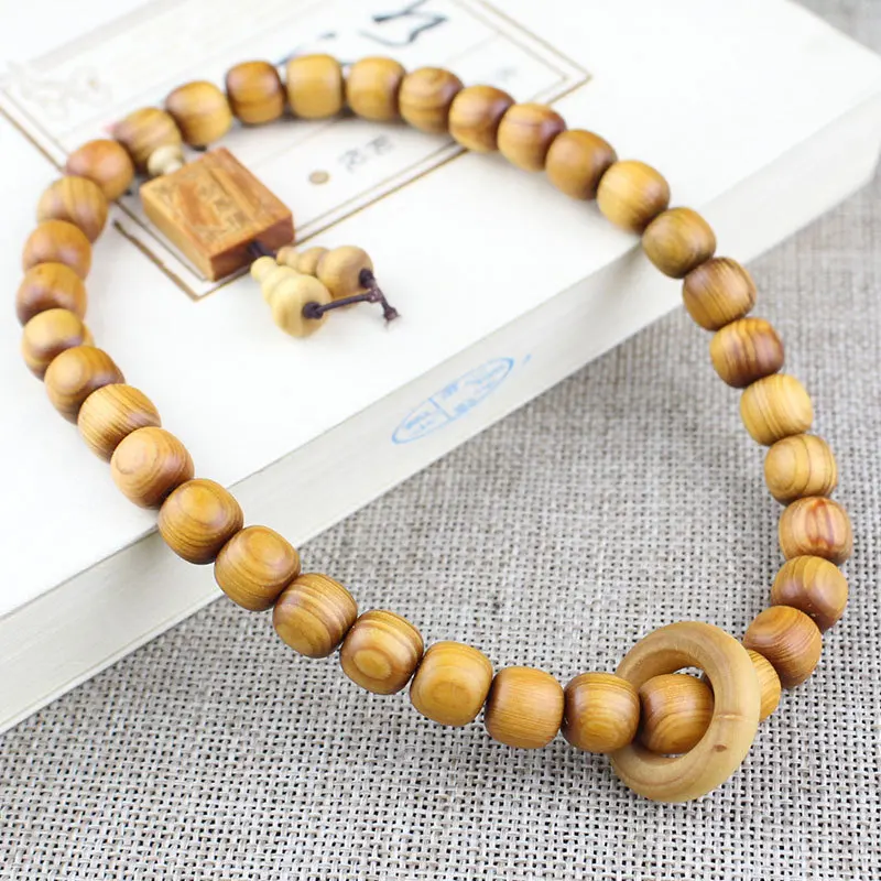 Creative aged Chinese cypress wood pendant barrel beads10*11MMCar pendant gear bead running ring accessory