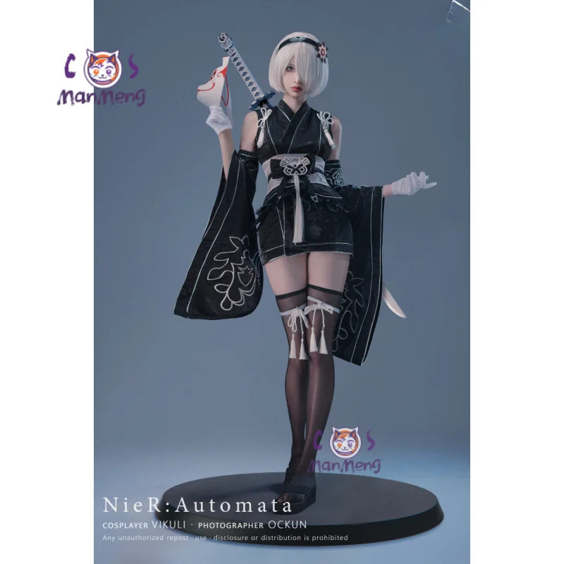 Tipo B YoRHa No. 2 Game Nier: disfraz de Cosplay de Automata, nuevo vestido kimono sexy negro, conjunto de peluca con accesorios para hombres y mujeres, uniformes de moda