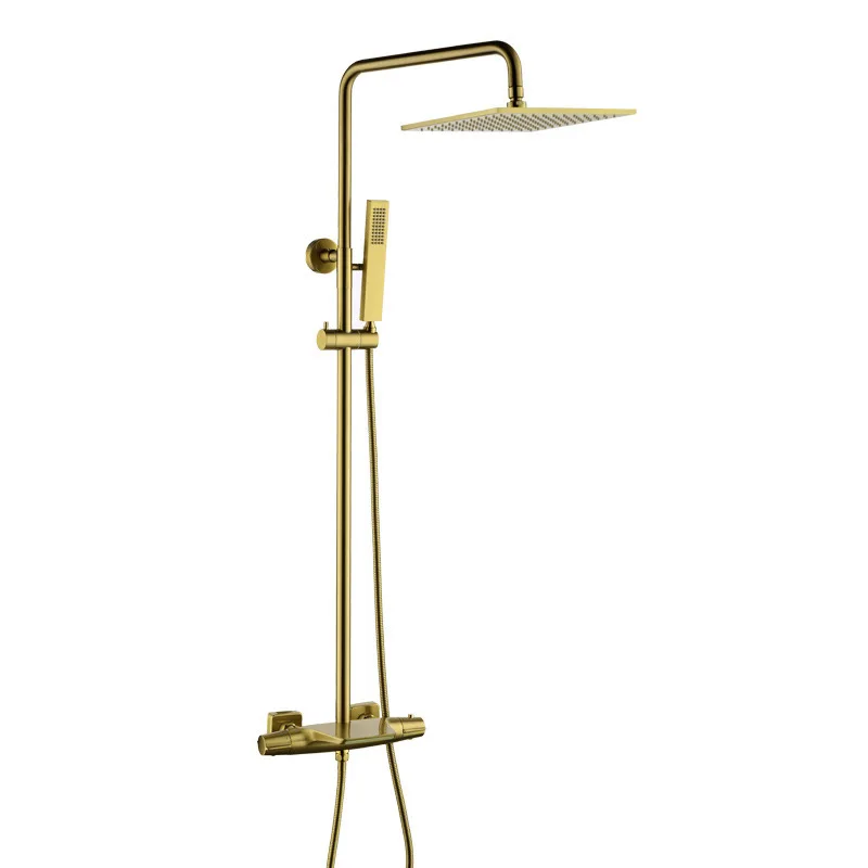 

All-copper brushed matte gold thermostatic shower set, rain shower household shower faucet