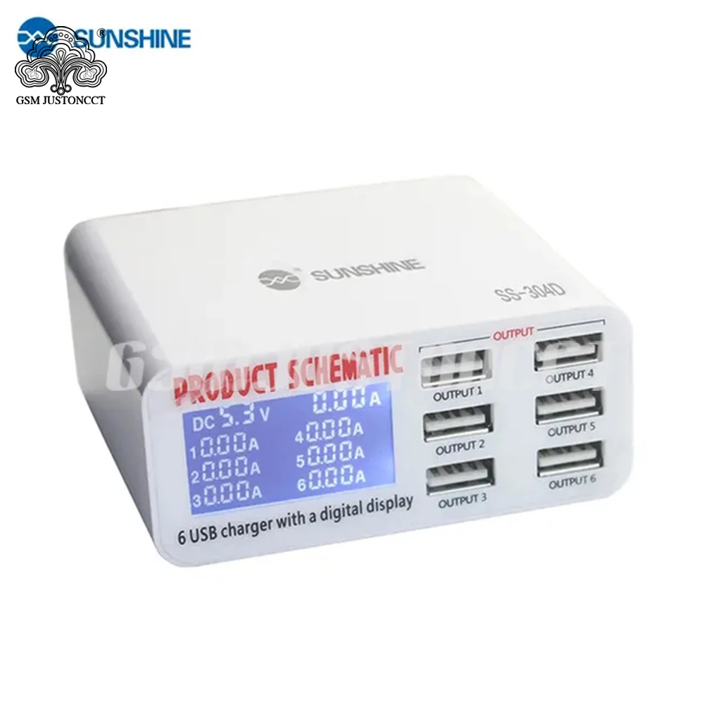

SS-304Q 6-портовое зарядное устройство с ЖК-дисплеем и USB 2,4 А, поддержка быстрой зарядки, интеллект QC 3,0, совместимость с IPAD/iPhone HUAWEI XIAOMI VIVO