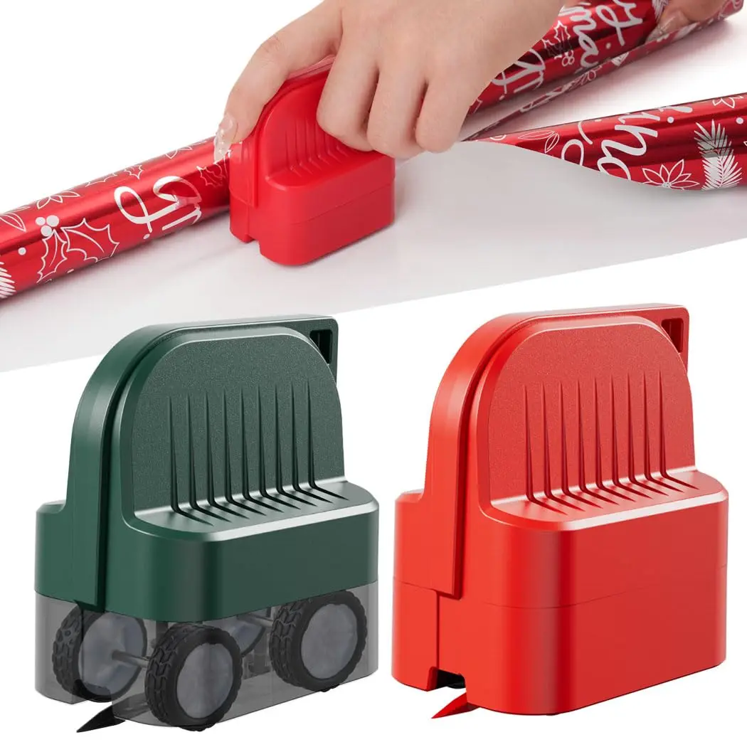 2 piece wrapping paper cutter, gift wrap cutter, Christmas gift wrapping paper roll cutter with 2 interchangeable blades