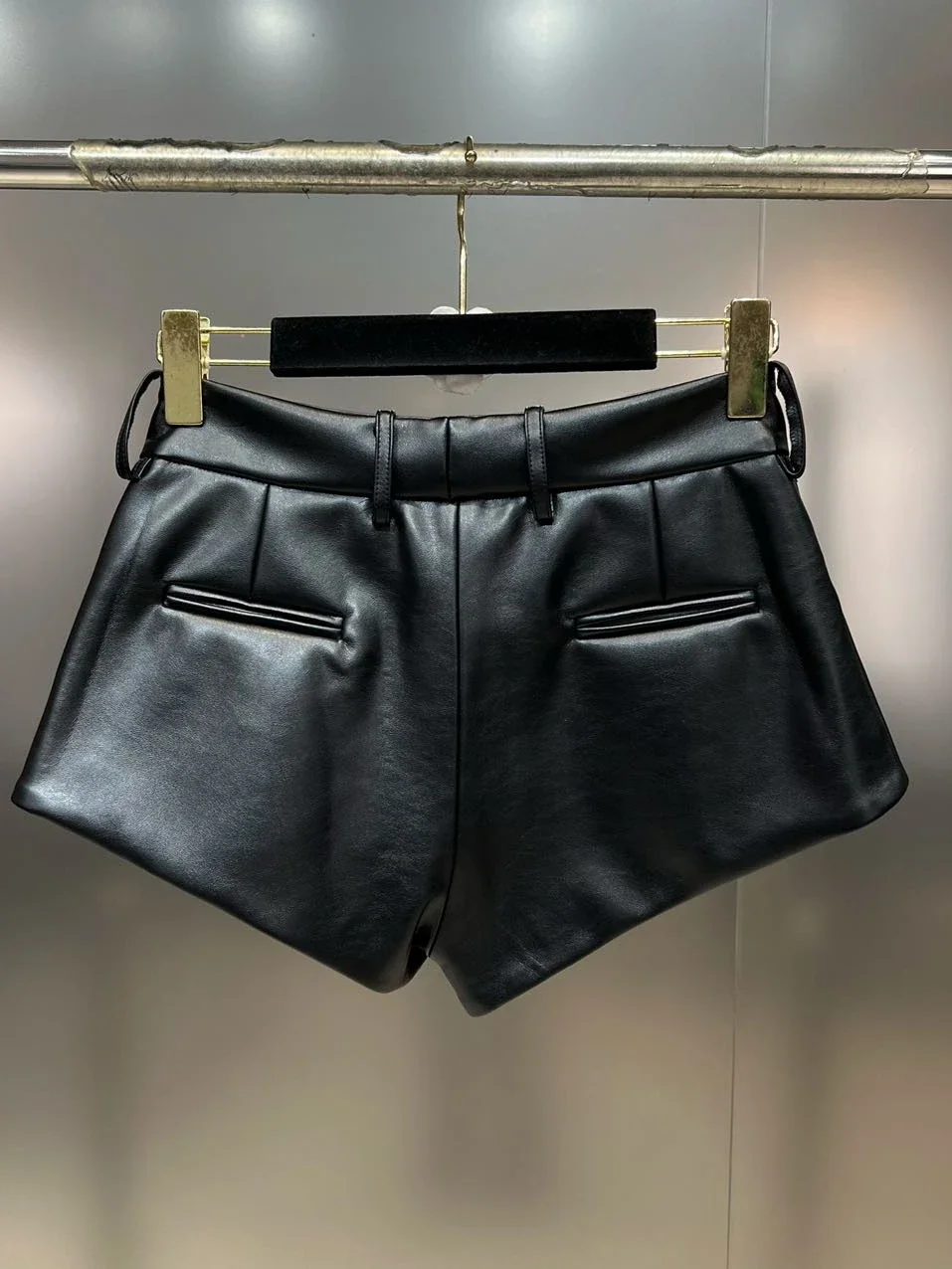High Street Pants Spring Fake Pocket Design Slimming Leg Hugging PU Leather Versatile Women's Spicy Girl Style Shorts