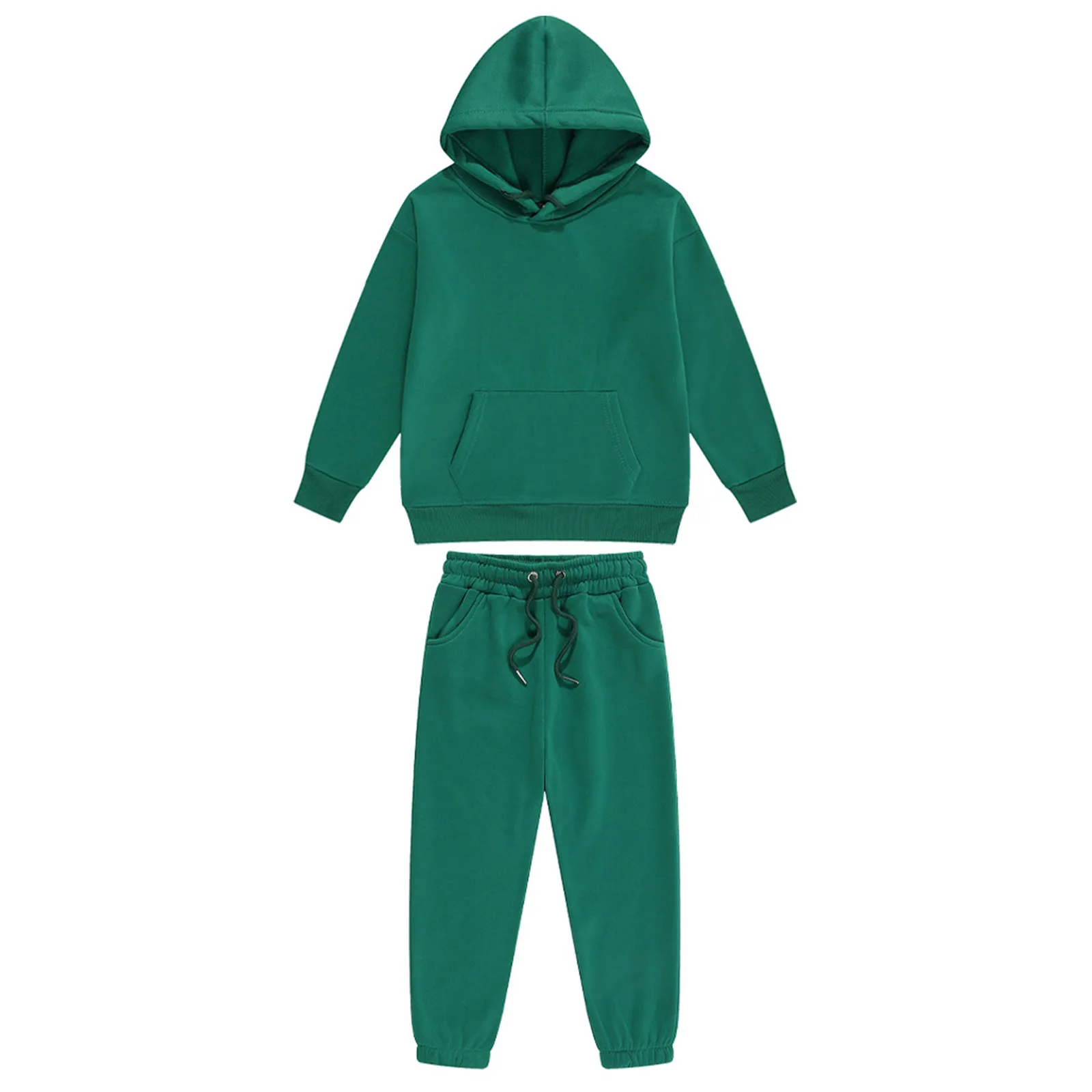 Kids Boys Girls 2Pcs Sport Outfits Solid Color Tracksuit Long Sleeve Hoodie with Sweatpants Workout Jogging Walking Costume