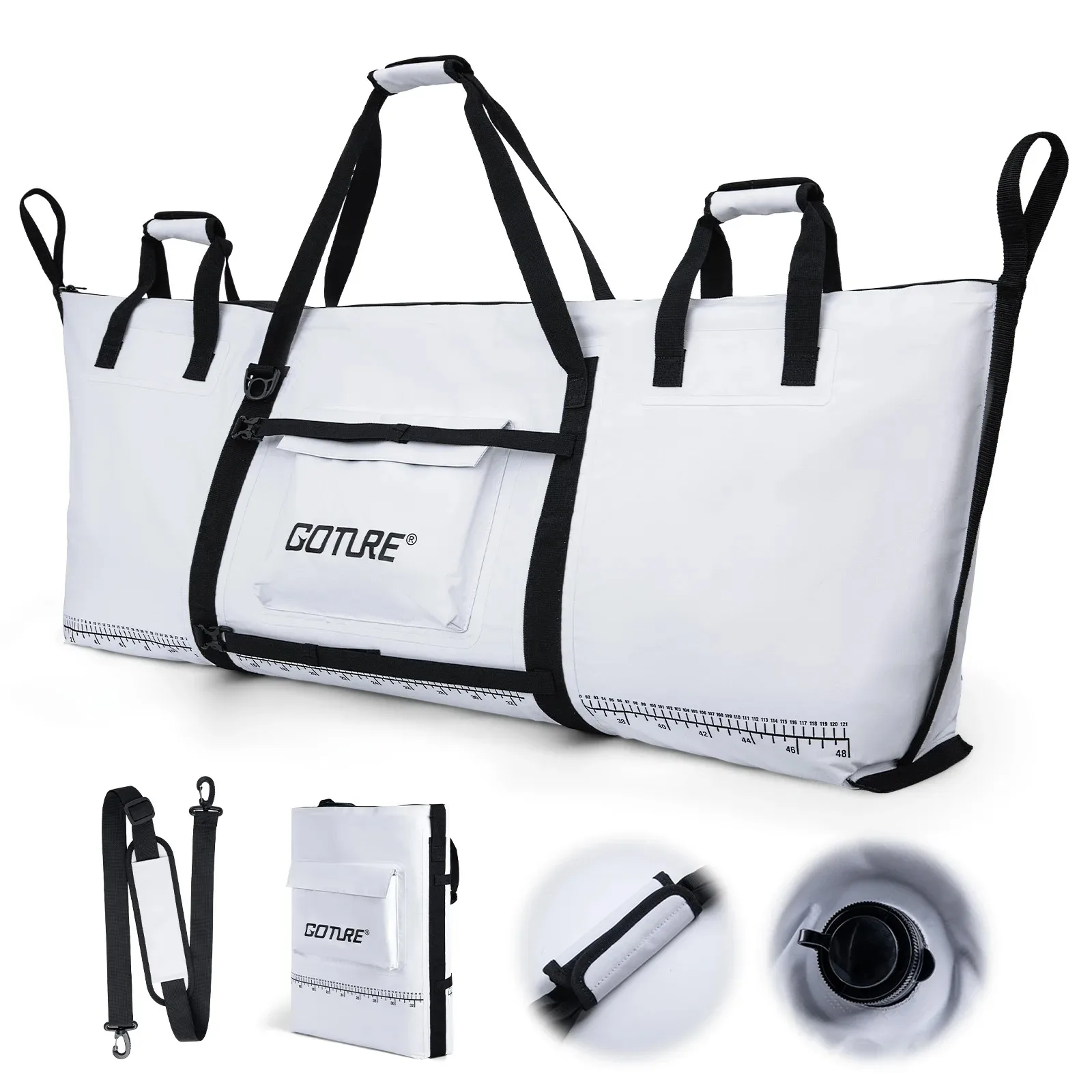 

Изолированная сумка-холодильник для рыбалки Goture, водонепроницаемая сумка-холодильник из ПВХ 500D для хранения живых рыб, сумка для хранения свежих продуктов с мерной линейкой 152*51*23 см