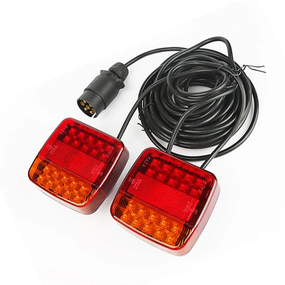 1 Set 12V 24V Rear Towing Tail Light 26 LED Trailer 10m Cable 7 Pin Plug Brake Stop License Number Plate Reflector Waterproof