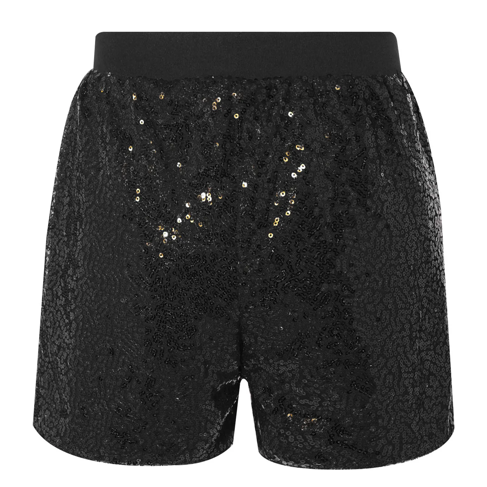 

Girls Jazz Dance School Stage Performance Costume Elastic Waistband Sparkling Sequins Shorts Dance Performance Safety Underwire