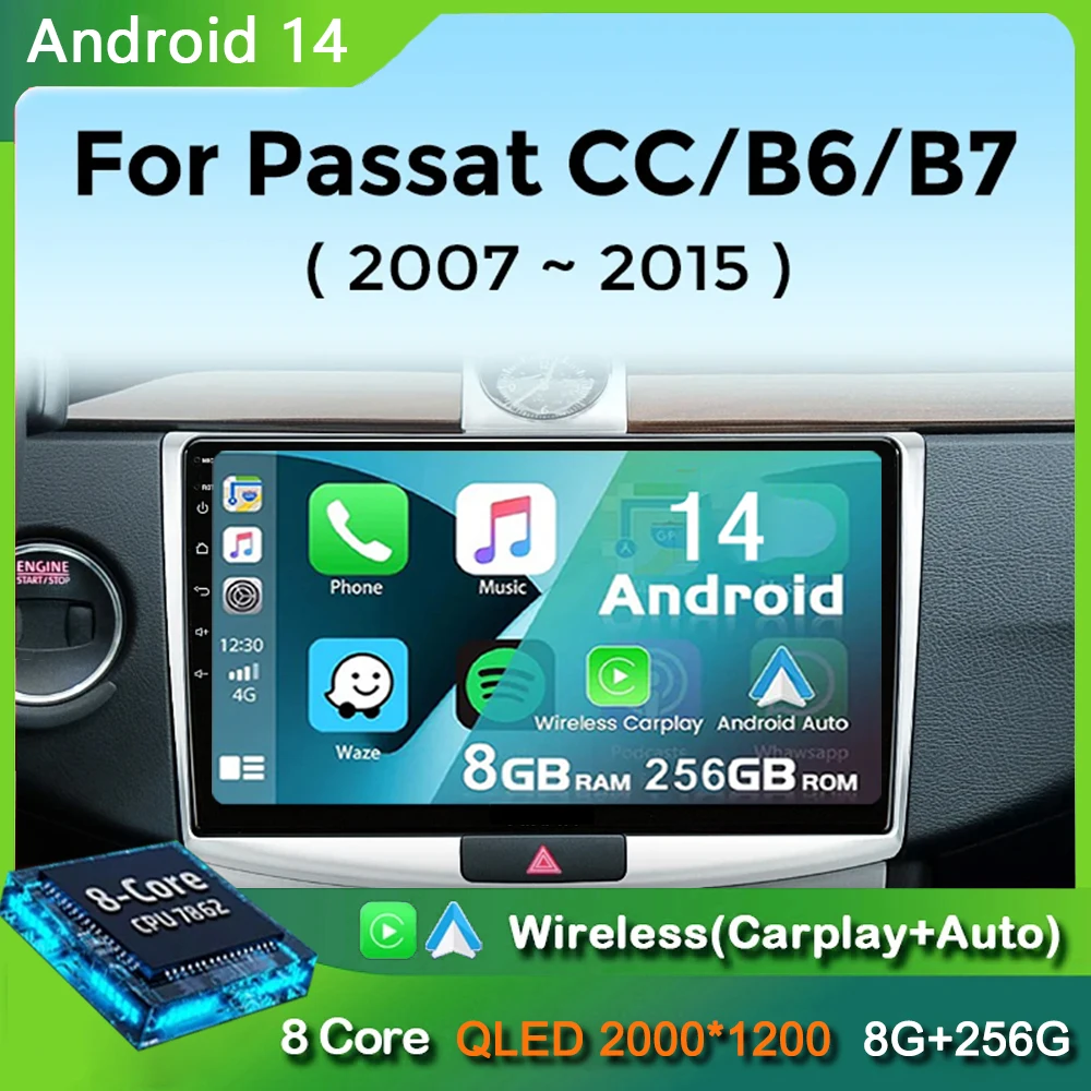 

Мультимедийный плеер на Android 14 для Volkswagen VW Passat B6 B7 CC 2007-2015, автомагнитола на Android с радио, GPS, DSP, Wi-Fi, 2din