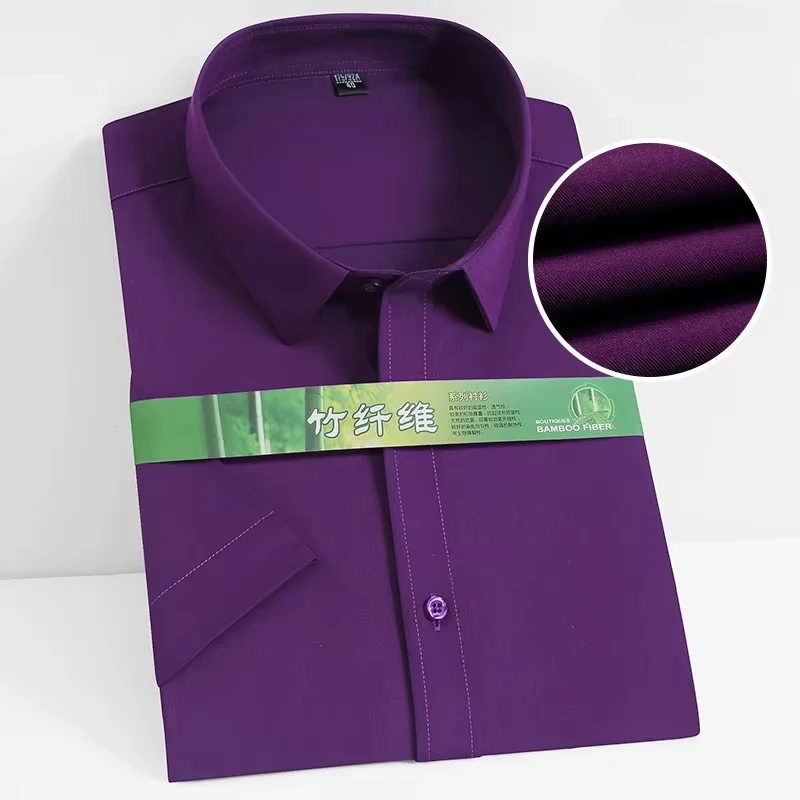 Bamboo Fiber hight quality summer short sleeve shirts for men slim fit formal shirt solid color office elegant white clothes