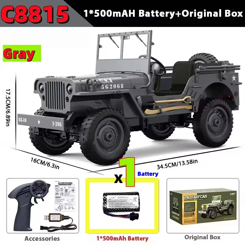 JHD FOR JJRC C8815 Rc Car 1941 JEEP WILLYS 2.4g 4wd RTR Crawler Climbing Scale Military Truck Offroad Vehicle C8815 Car Gift image 3