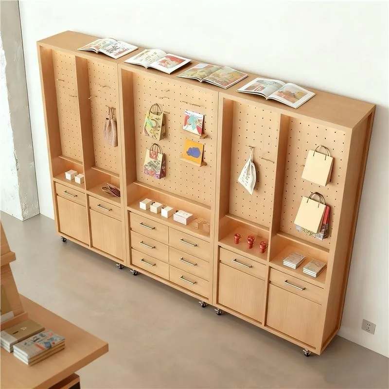 Merchandise store display cabinets, upper wall panel vertical cabinets, body skin care product shelves, wall display cabinets