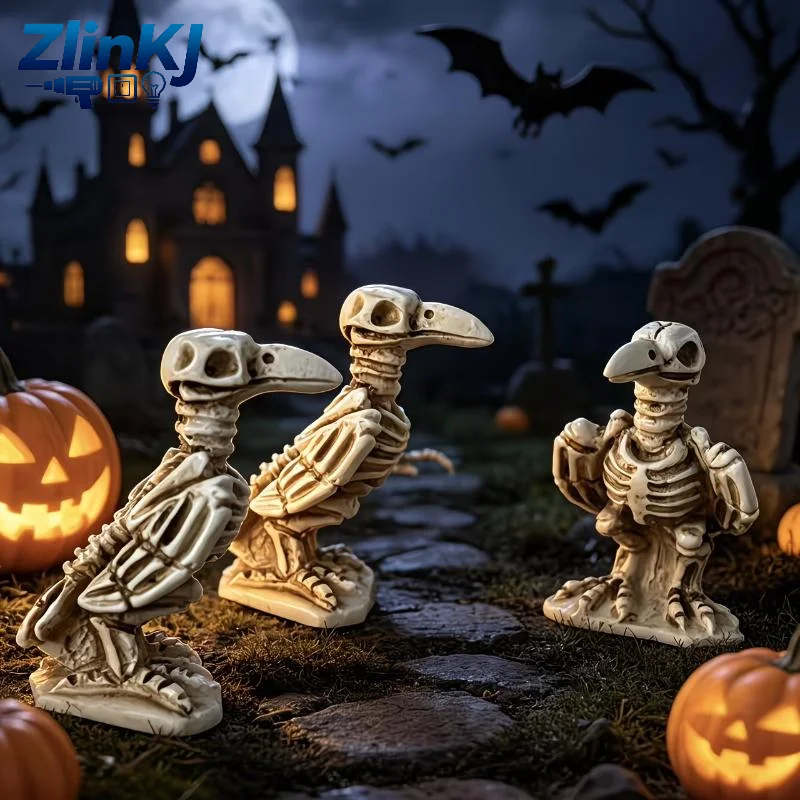 3pcs Skull Crow Miniature Model Halloween Resin Statue Dollhouse Home/Garden Scene Ornament Photography Prop Horror Atmosphere
