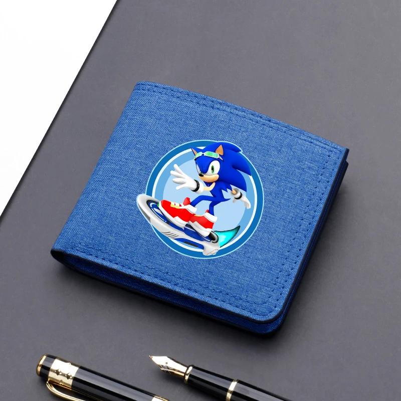 Sonics Men Folding Wallet Boy Cartoon Anime Pattern Purse Multi Functional Money Pack Cute Large Capacity ID Card Bags Xmas Gift
