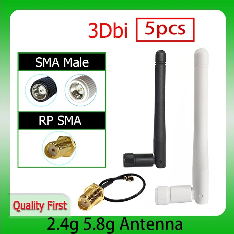 

5pcs 2.4g 5.8g wifi Antenna router Antena 2.4GHz 5.8Ghz 3dBi Antene ipex1 RP-SMA sma male Dual Band white black 21cm cable