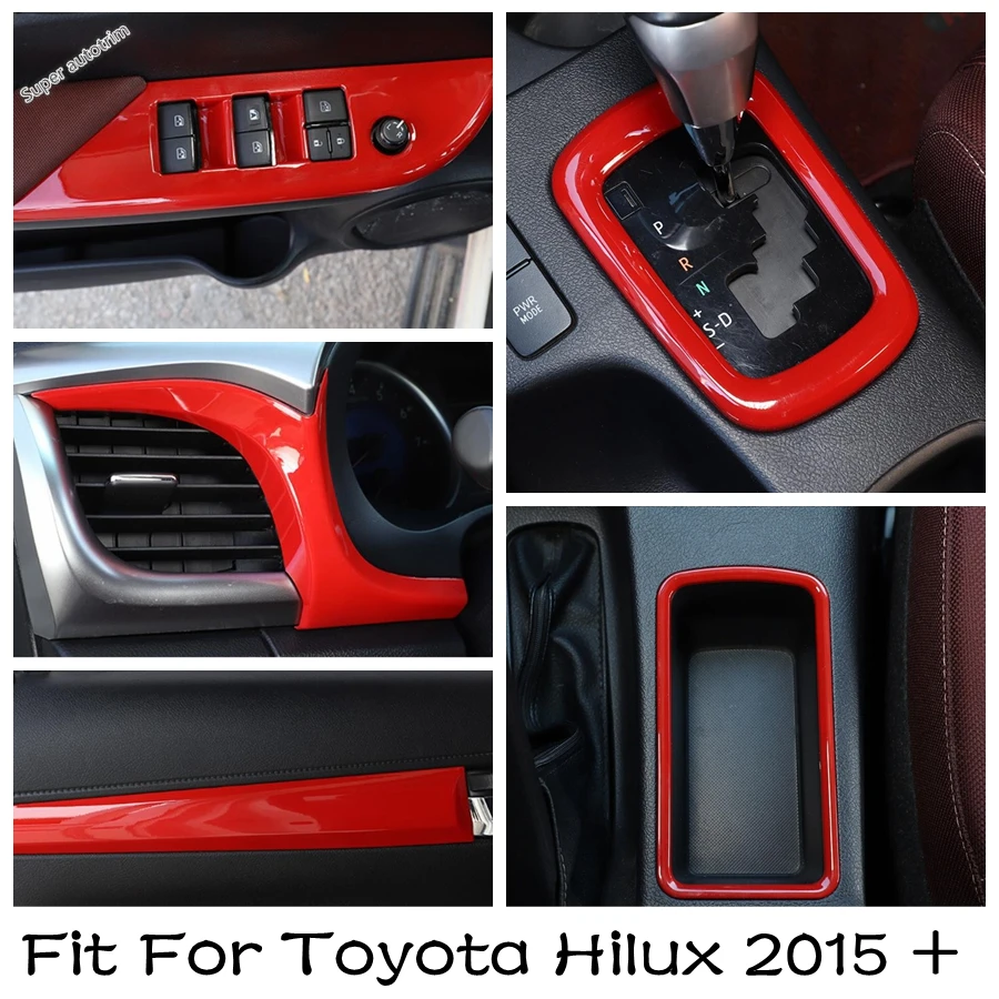 

Red Moulding Whole Interior Decoration Trim Fit For Toyota Hilux 2015 - 2021 Door Armrest Decorator Stripe AC Vent Outlet Cover