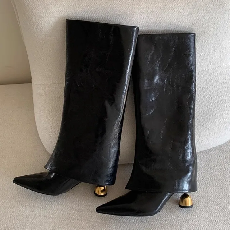 

Designer Women Boots Fashion Pointed High-Heeled Leather Boots Temperament Slim Knee-high Boot High-Tube Knight Boots for Women