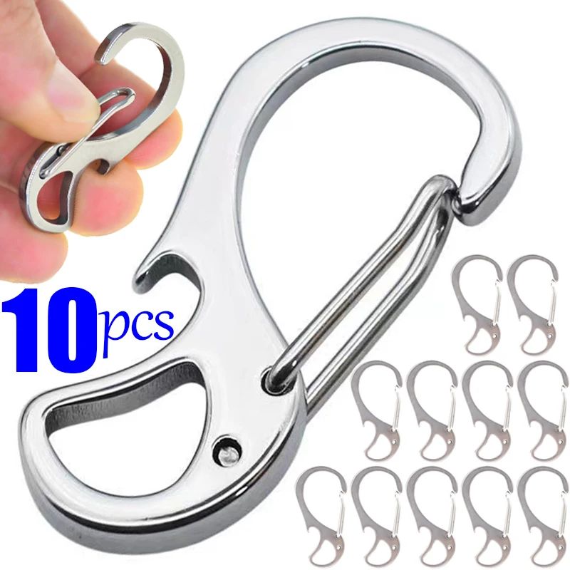 1-10Pcs Stainless Steel Multifunctional D-buckle Mountaineering Backpack Spring Hook Buckle Bottle Opener Anti-loss Keychain