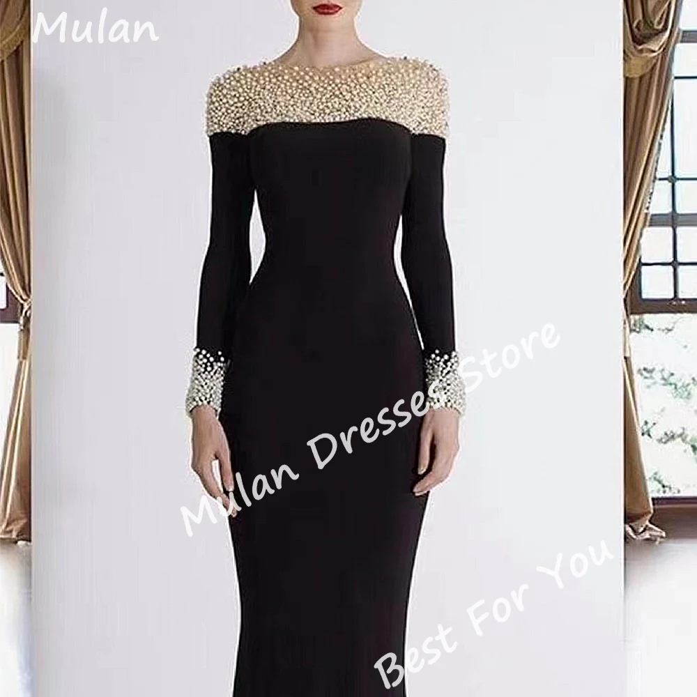 Luxury Beads Long Evening Dresses for Women Boat-Neck Mermaid Sweep Train Special Events Prom Party Dress Wedding Gala Maxi 2024