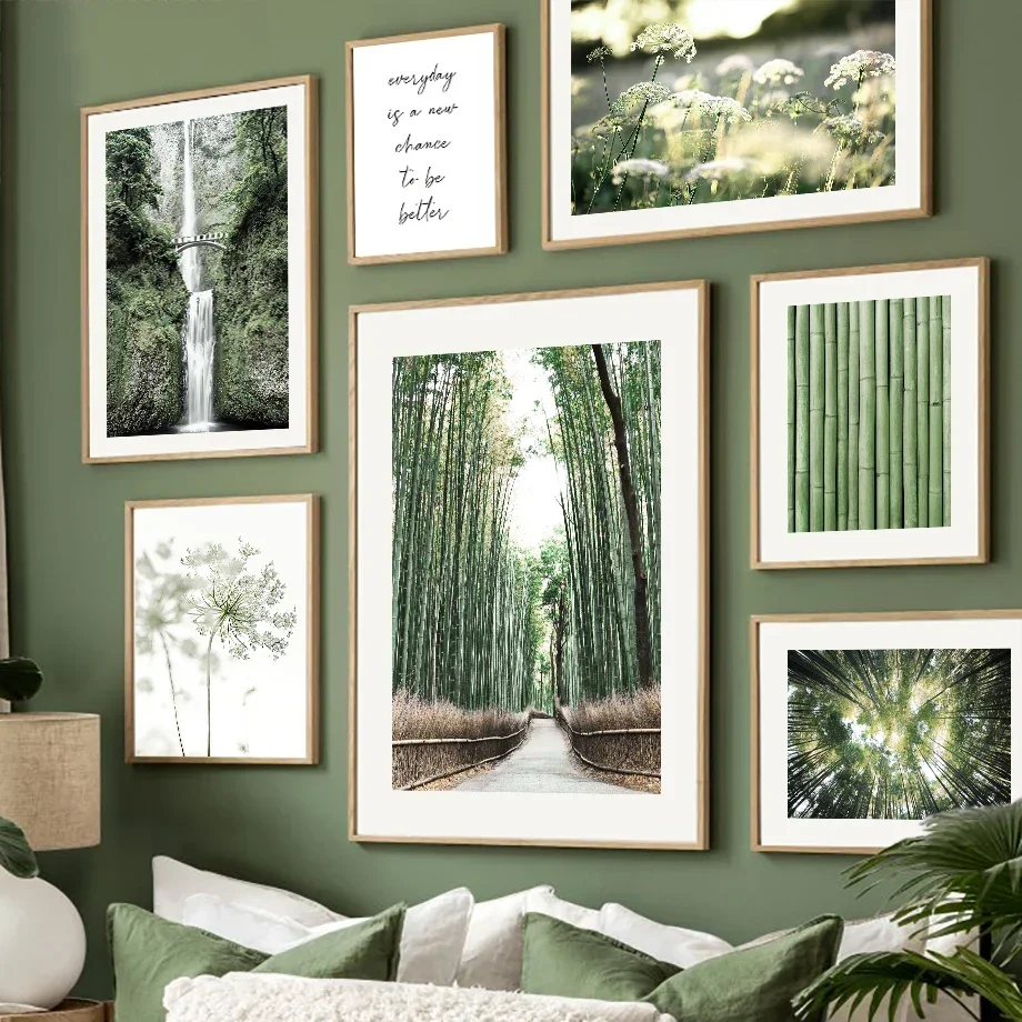 Natural Landscape Dandelion Bamboo Forest Waterfall Wall Art Mural Posters Print Canvas Painting Pictures Living Room Home De