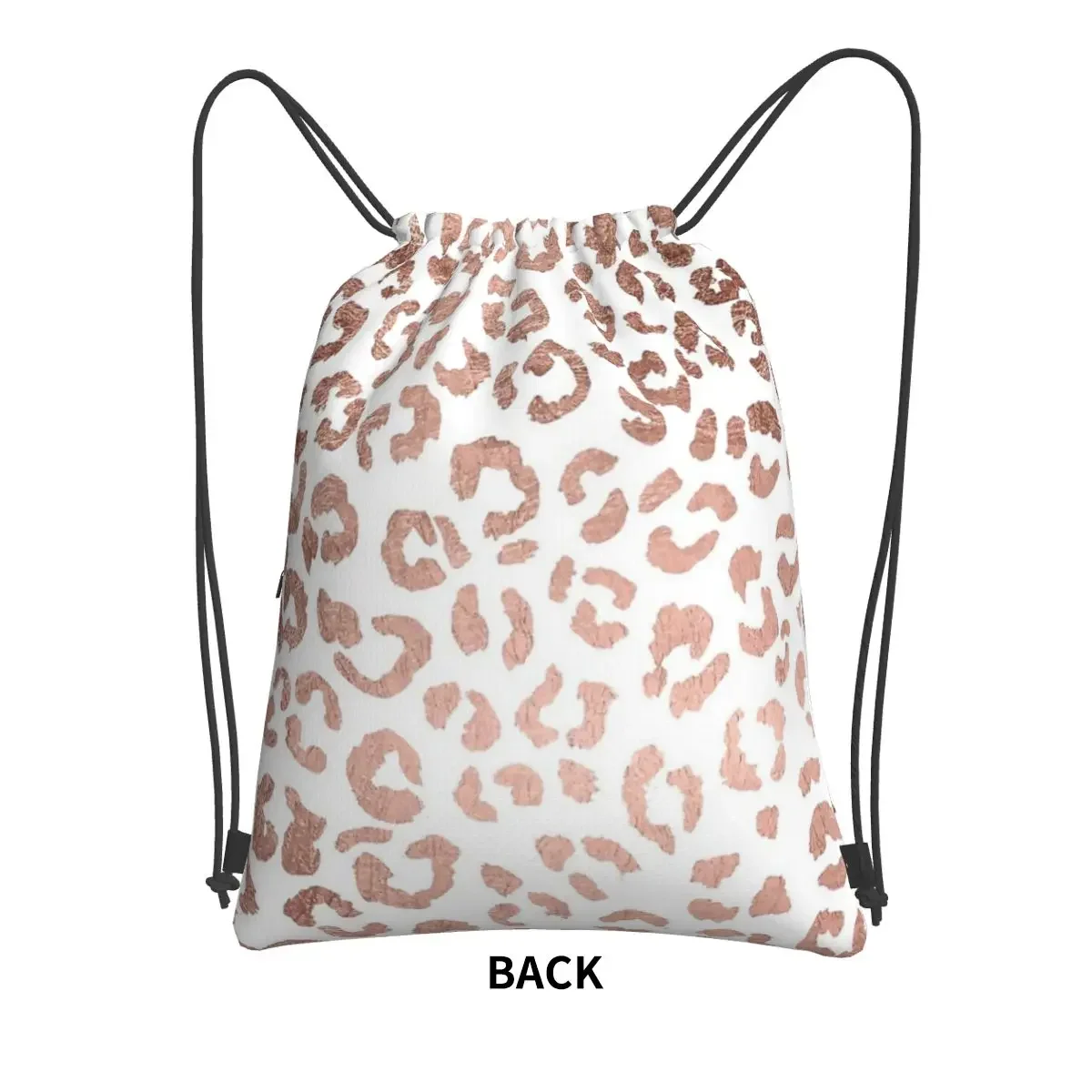 Luxurious Hand Drawn Rose Gold Leopard Print Portable Backpacks Drawstring Bag Fashion Drawstring Bundle Pocket Sundries Bags