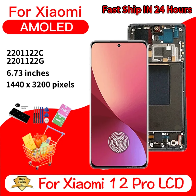 6.7“”For Mi 12 Pro 2201122C Display Screen Replacement for Xiaomi 12 Pro Lcd Display Digital Touch Screen with Frame Part