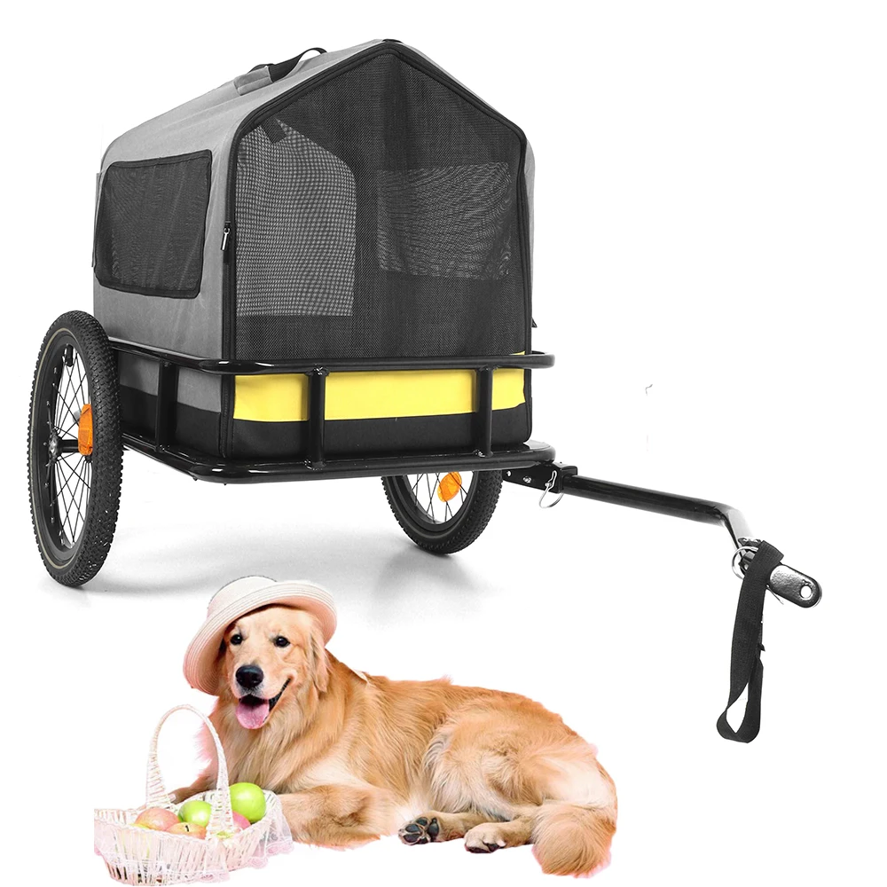 Folding Pet Bike Trailer Dog Stroller Wagon Carrier Outdoor Travel Tow Cart Lightweight Durable