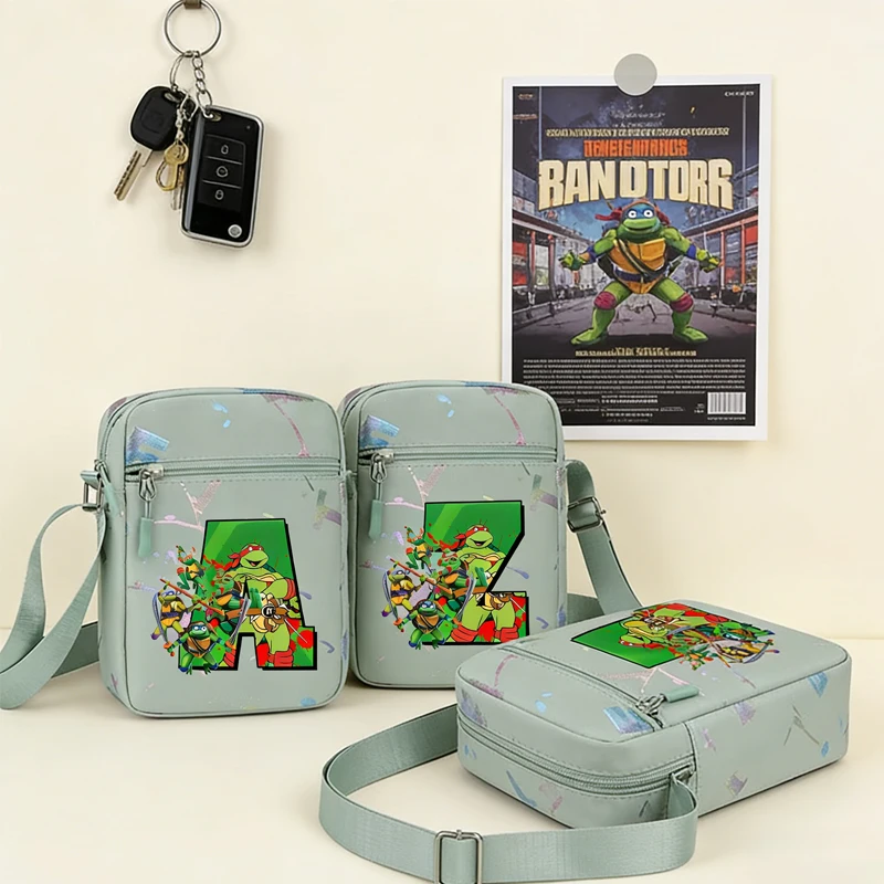 Cartoon  Ninja Turtle Print Small Square ShoulderBag Boy Girl Casual Mobile Phone Messenger Crossbody Handbag Side Sling Bag