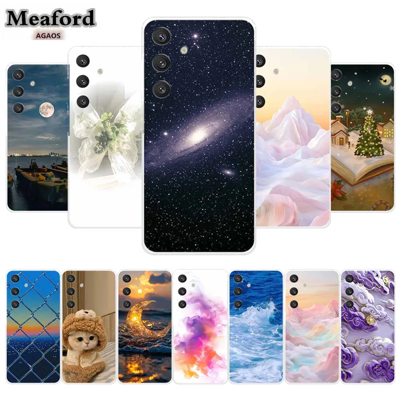 For S24 Ultral Lovely TPU Phone Case for Funda Samsung Galaxy S24 Plus S 24 FE Soft Transparent Clear Para Christmas Trees Cover