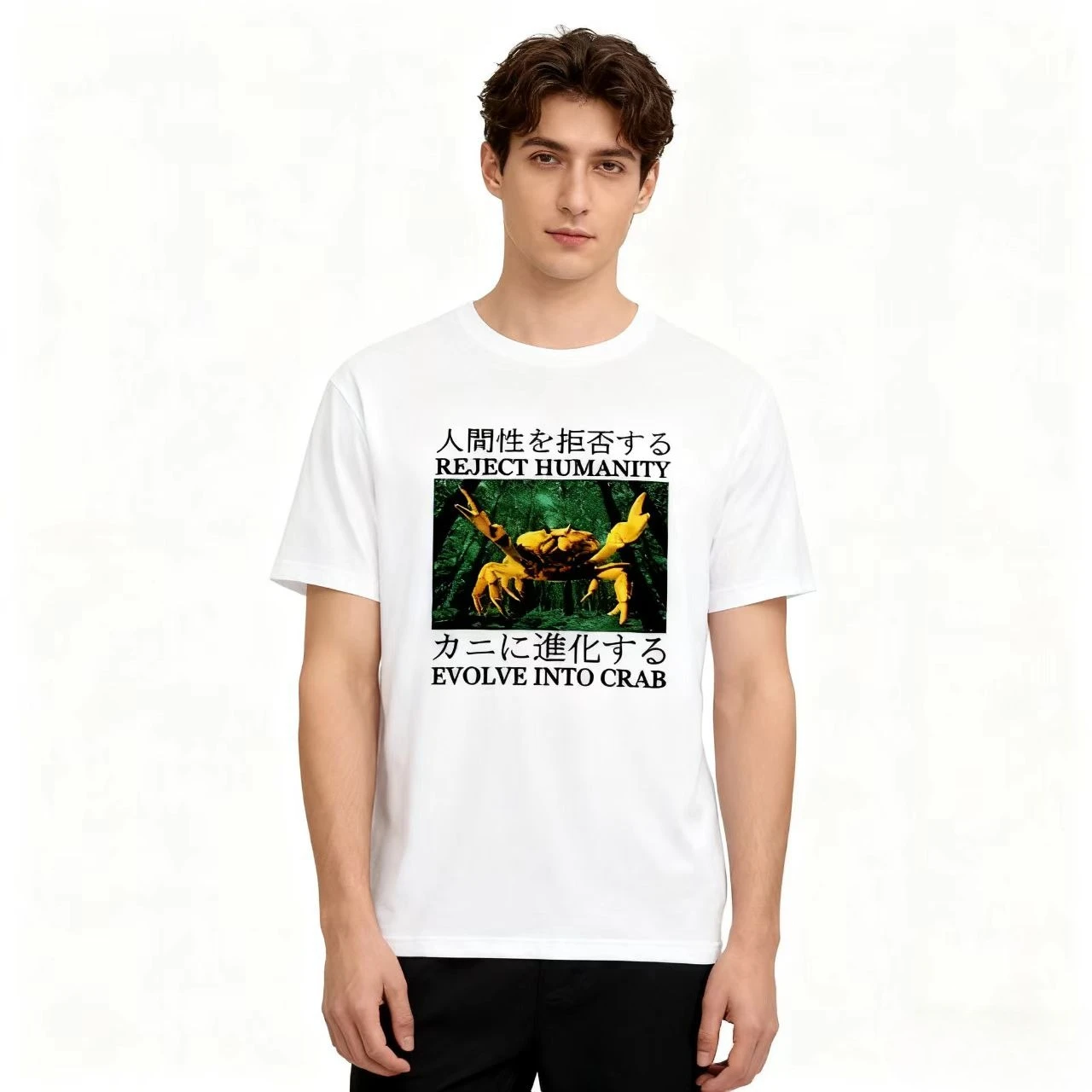 Men's Interesting Crab Pattern T-Shirt 100% Cotton Oversized Funny Emoji Packages  Tees for Women Summer Tops Noodle Streetwear
